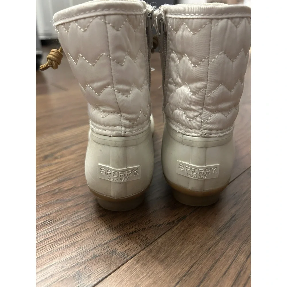 Sperry Duck Boots Youth 3 M Girls Saltwater Zip Lace Up Blush White